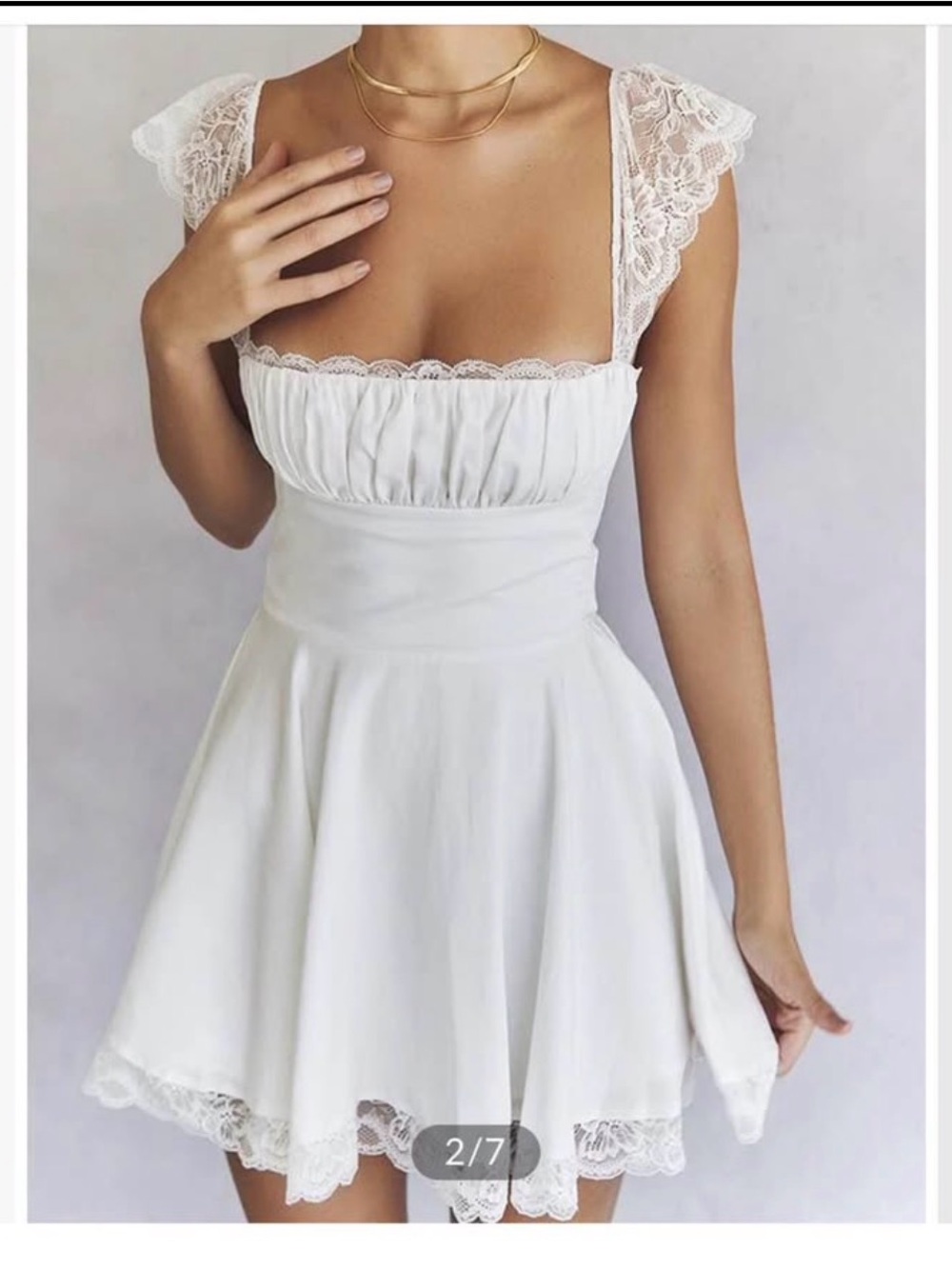 Commense White Lace-Trim Mini Dress